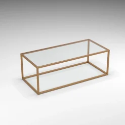 Tavolino basso da salotto con struttura in alluminio e piano in vetro personalizzabile