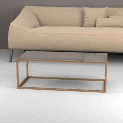 Tavolino basso da salotto con struttura in alluminio e piano in vetro personalizzabile