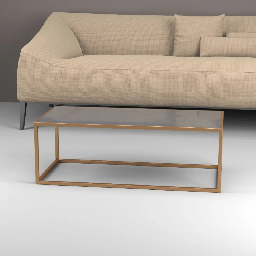 Tavolino basso da salotto con struttura in alluminio e piano in vetro personalizzabile