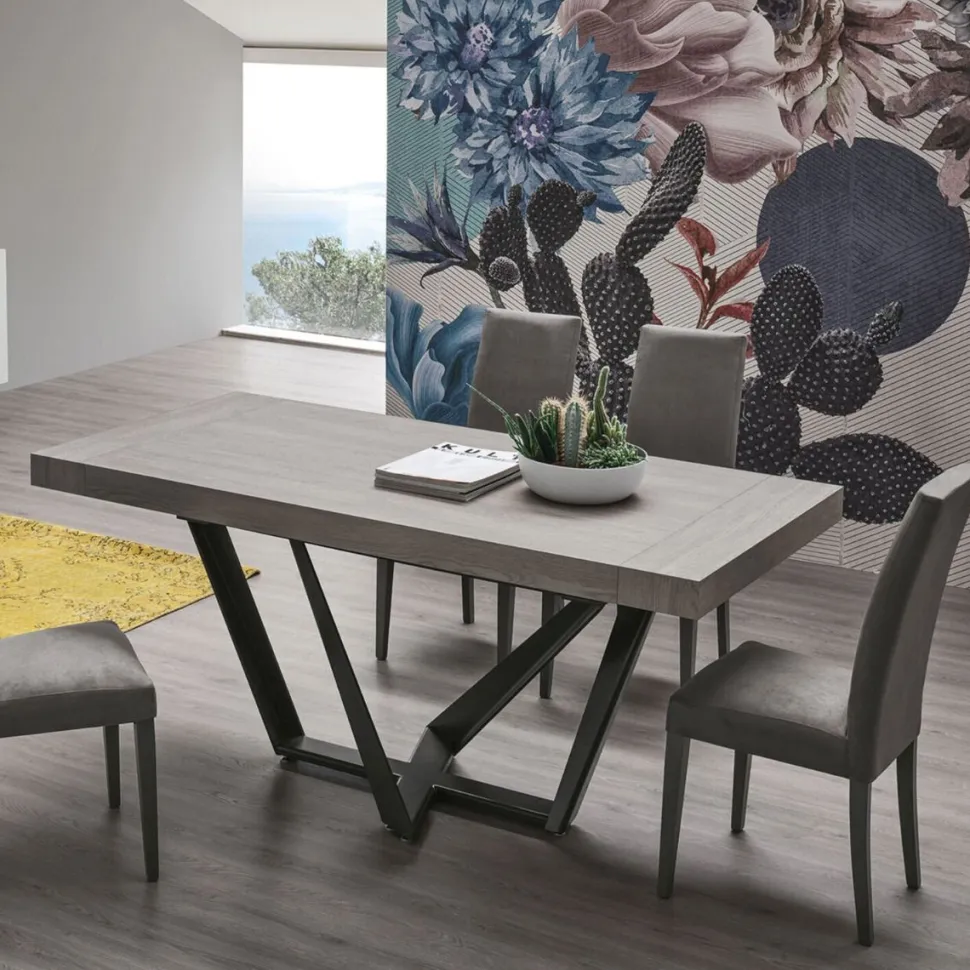 Tavolo allungabile Apollo in finitura Bianco rustico con struttura Grafite L 160