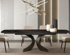 Tavolo Allungabile con base Bronzo e piano in Ceramica Marmo Nero Opaco