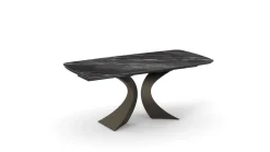 Tavolo Allungabile con base Bronzo e piano in Ceramica Marmo Nero Opaco