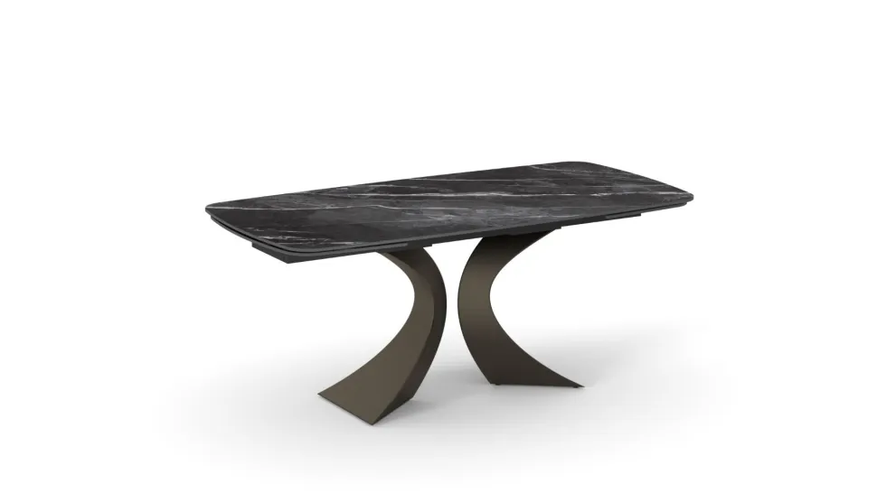 Tavolo Allungabile con base Bronzo e piano in Ceramica Marmo Nero Opaco
