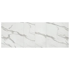 Tavolo allungabile con base incrociata in metallo e Piano in nobilitato effetto Marmo Bianco Statuario