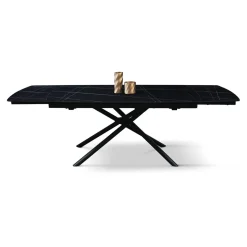 Tavolo Allungabile con base Metallo arrotondata e piano Ceramica Nero Opaco in 2 misure