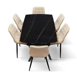 Tavolo Allungabile con base Metallo arrotondata e piano Ceramica Nero Opaco in 2 misure