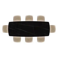 Tavolo Allungabile con base Metallo arrotondata e piano Ceramica Nero Opaco in 2 misure