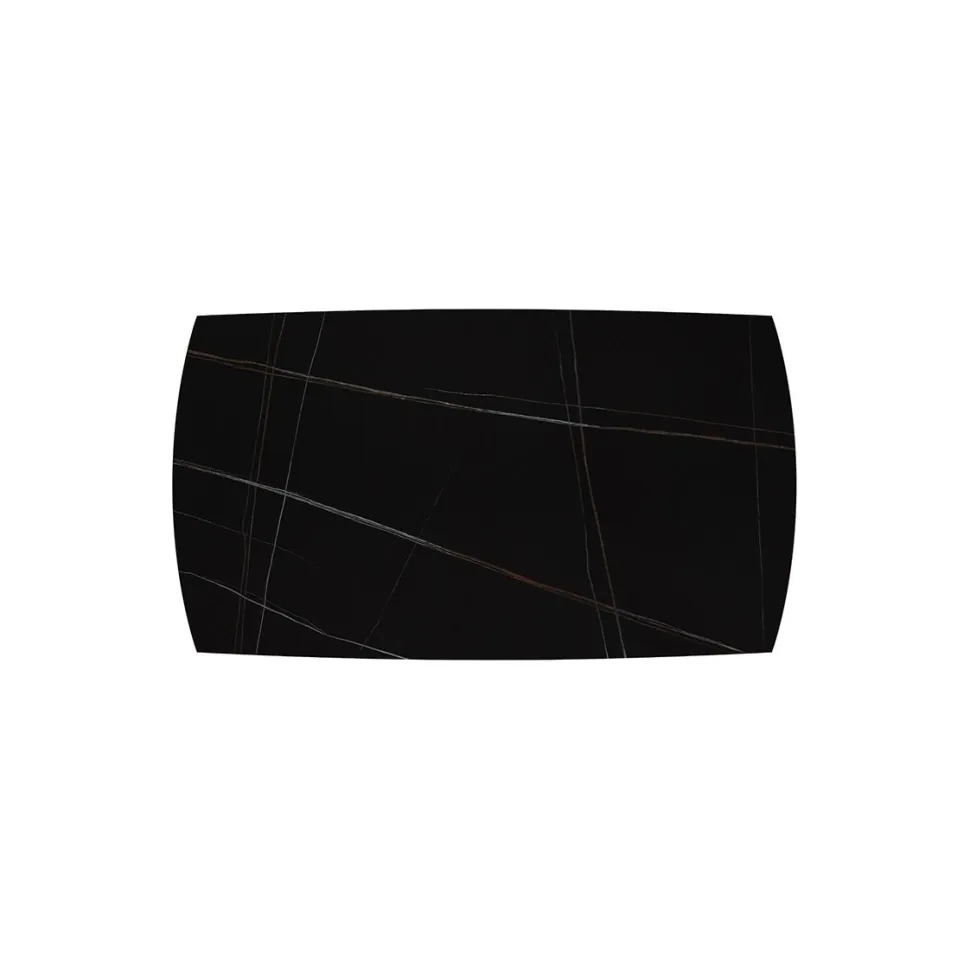 Tavolo Allungabile con base Metallo arrotondata e piano Ceramica Nero Opaco in 2 misure