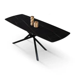 Tavolo Allungabile con base Metallo arrotondata e piano Ceramica Nero Opaco in 2 misure