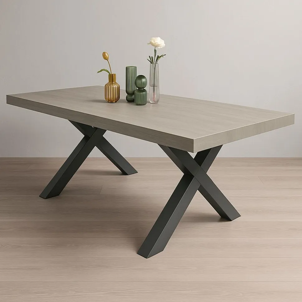 Tavolo allungabile con gambe incrociate Isaak finitura Olmo Perla disponibile in 2 misure