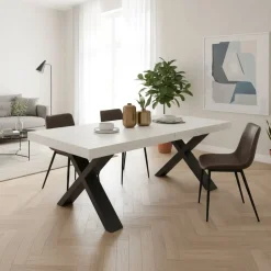 Tavolo allungabile con gambe incrociate Isaak finitura Bianco Frassino disponibile in 2 misure