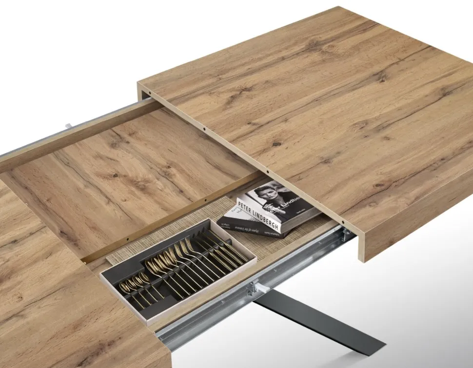 Tavolo allungabile con piano in nobilitato finitura Rovere Rustico Bridge