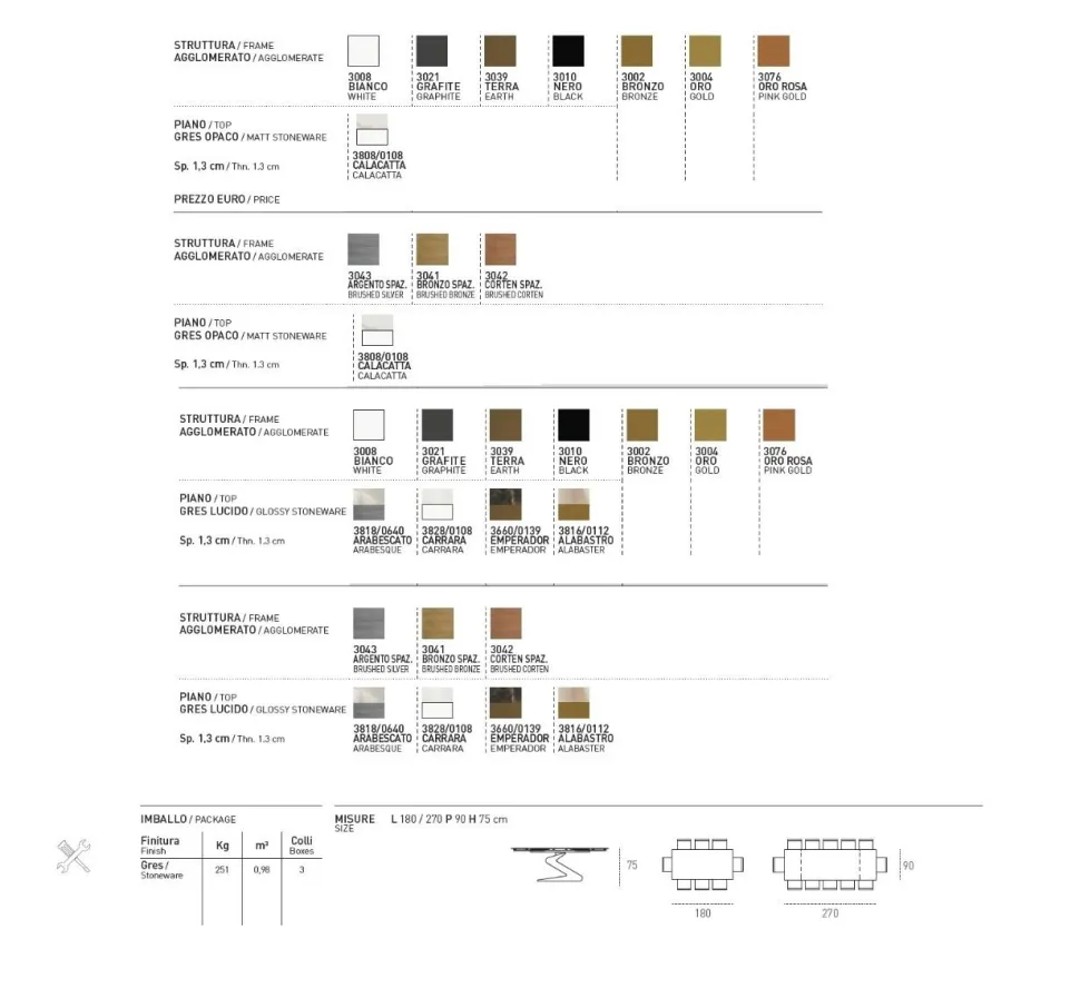 Tavolo allungabile con piano rettangolare in Gres Zed disponibile in vari colori L 180