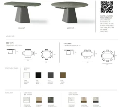 Tavolo allungabile con piano girevole semiautomatico Tay disponibile in vari colori