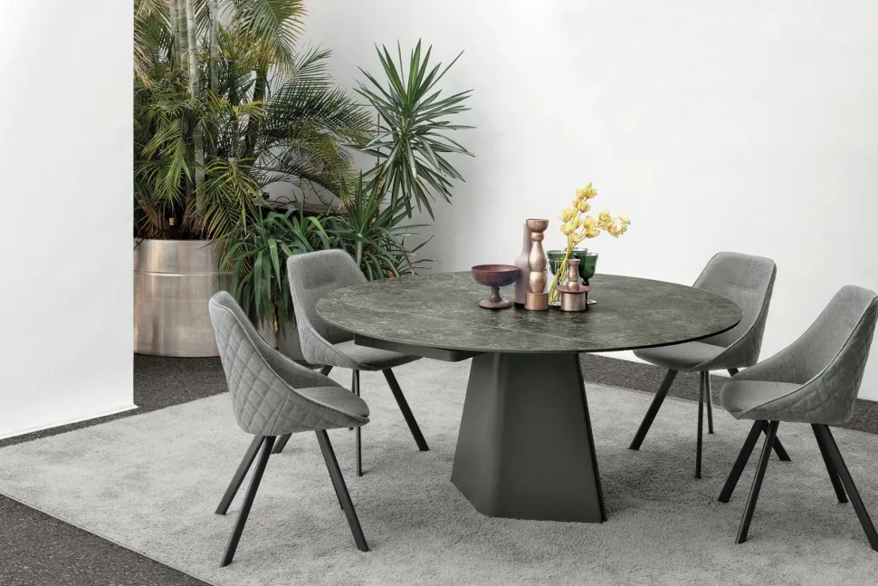 Tavolo allungabile con piano girevole semiautomatico Tay disponibile in vari colori