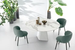 Tavolo allungabile con piano girevole semiautomatico Tay disponibile in vari colori
