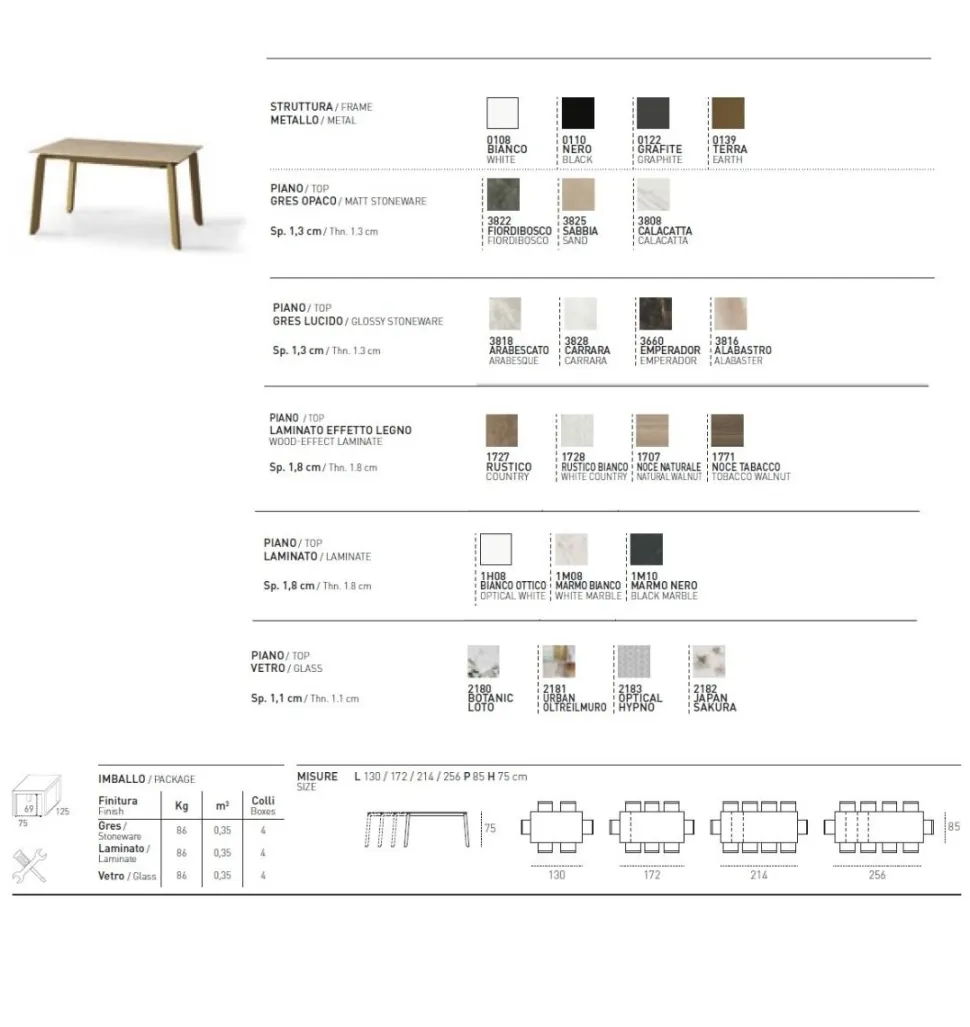Tavolo allungabile con piano rettangolare in gres porcellanato Efesto disponibile in vari colori L 130