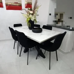 Tavolo allungabile con piano in ceramica finitura bianco statuario Ecate