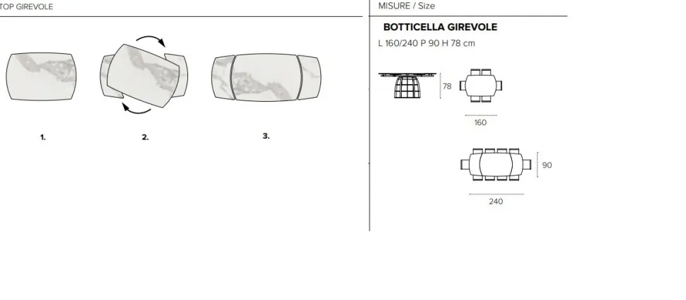 Tavolo allungabile con piano girevole e allunghe laterali a botticella in gres porcellanato Cosmos