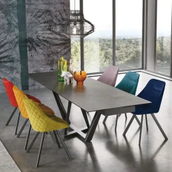 Tavolo allungabile con piano in gres porcellanato finitura Grafite Priamo L 160