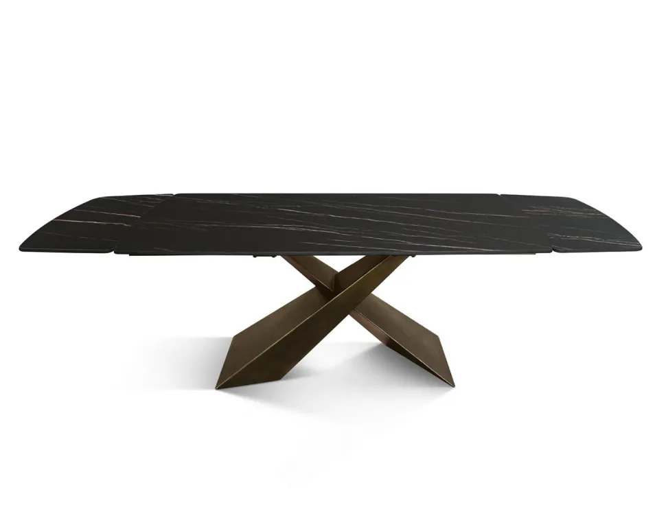 Tavolo allungabile con struttura in metallo e piano arrotondato in ceramica Romina disponibile in 2 misure