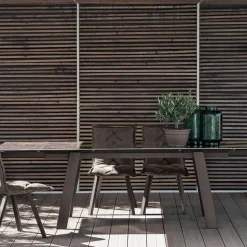 Tavolo allungabile con struttura in metallo e piano in gres porcellanato Giove in finitura Emperador L 180