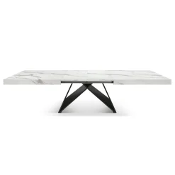 Tavolo allungabile da 160 a 240 cm con base Nera e Piano in nobilitato effetto Marmo Bianco Statuario