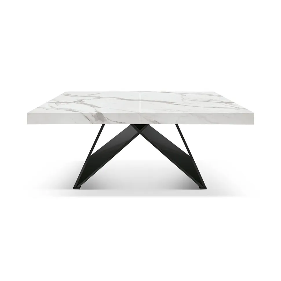Tavolo allungabile da 160 a 240 cm con base Nera e Piano in nobilitato effetto Marmo Bianco Statuario