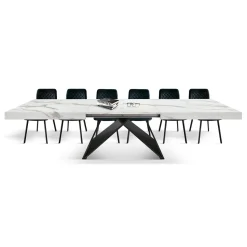 Tavolo allungabile da 160 a 240 cm con base Nera e Piano in nobilitato effetto Marmo Bianco Statuario
