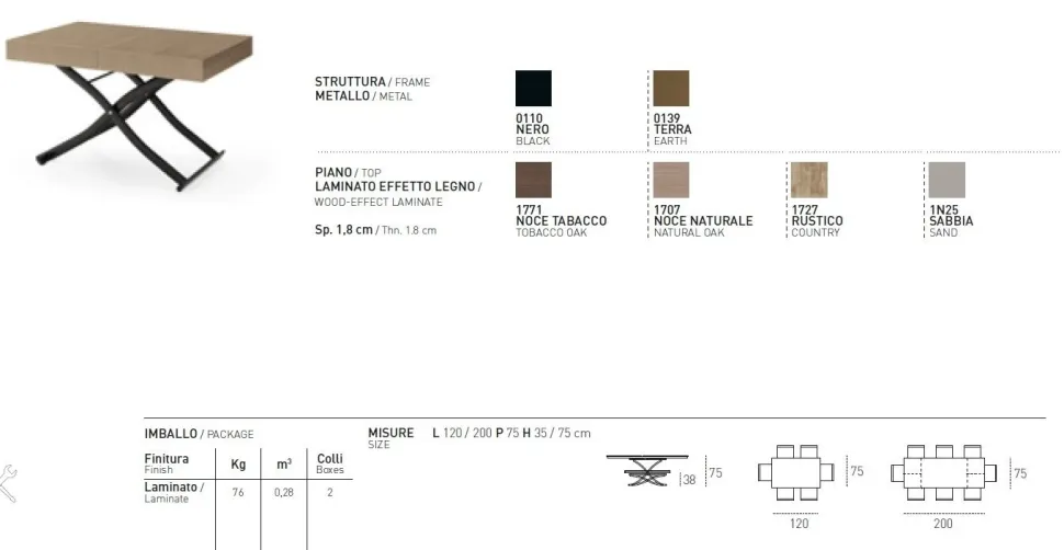 Tavolo allungabile e trasformabile Dione WOOD in finitura Rustico