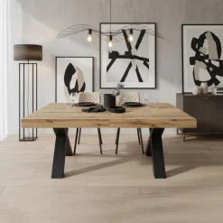 Tavolo allungabile fino a 5 metri in nobilitato Rovere rustico con 6 allunghe interne
