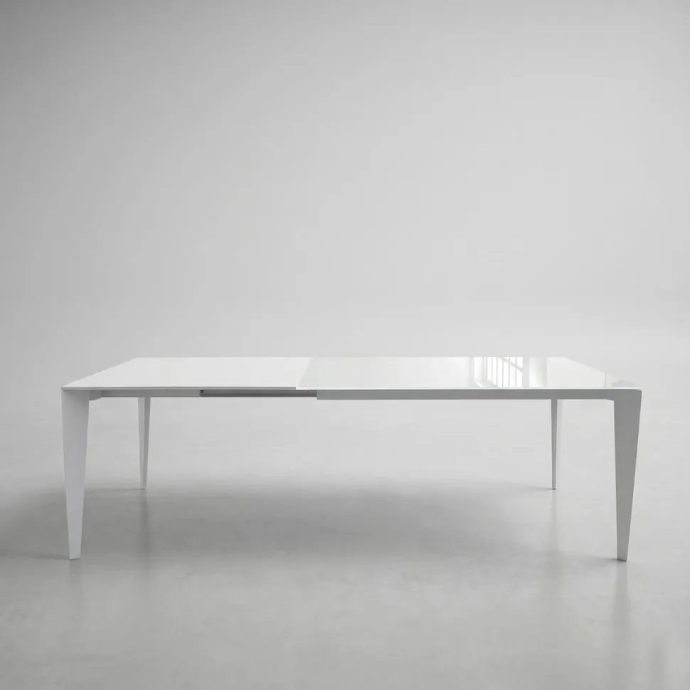 Tavolo Allungabile Gioy Bianco - Piano in Vetro e Gambe in Ferro (2 Misure)