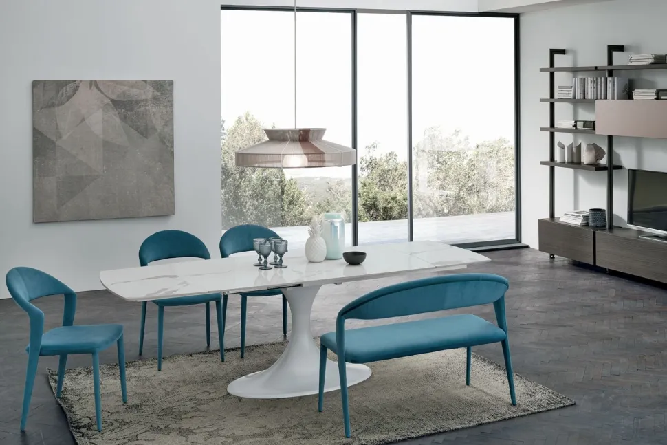 Tavolo allungabile in metallo e gres Calice
