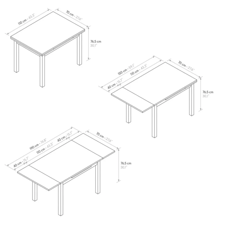 Tavolo allungabile in nobilitato finitura Bianco e Rovere Rustico disponibile in 3 misure