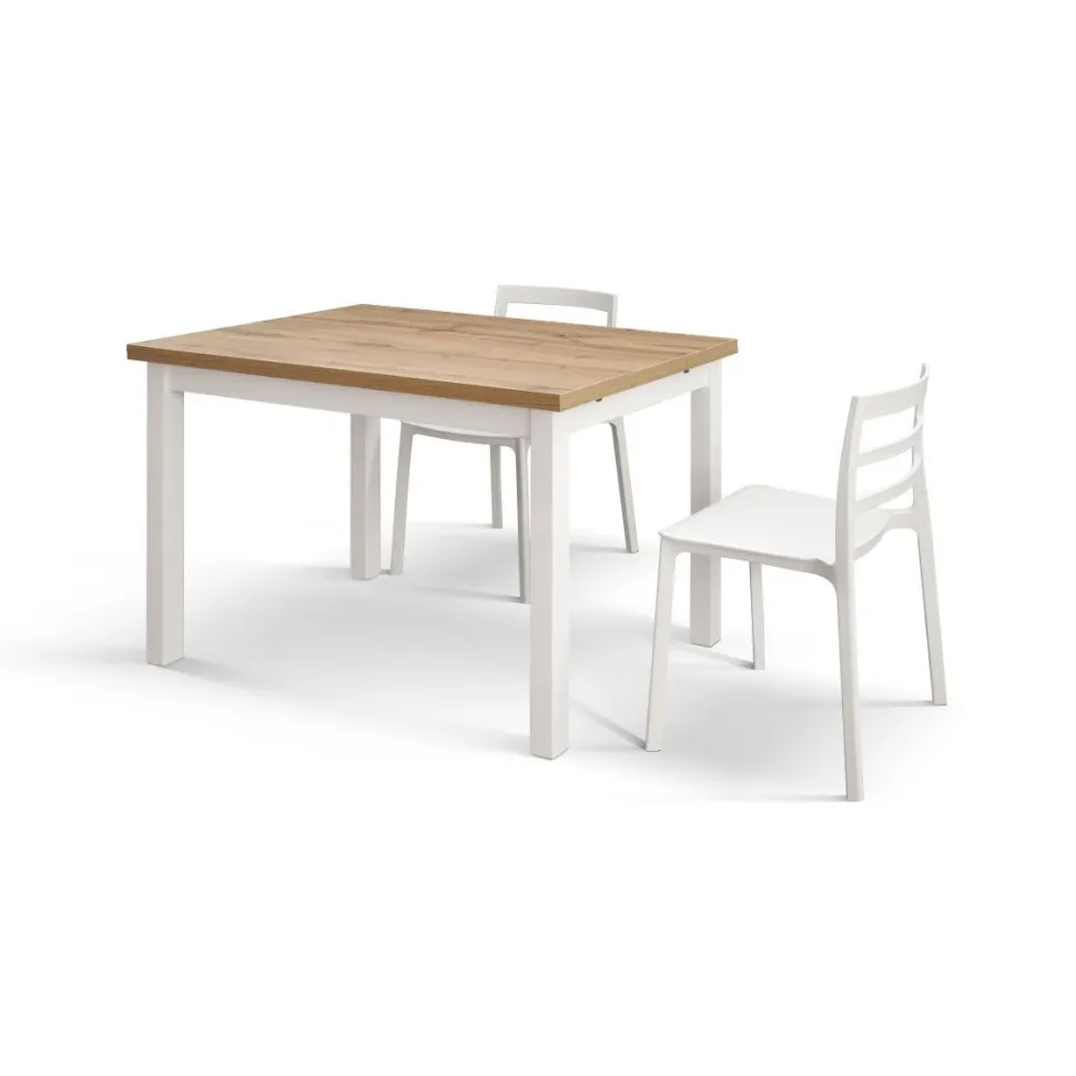 Tavolo allungabile in nobilitato finitura Bianco e Rovere Rustico disponibile in 3 misure