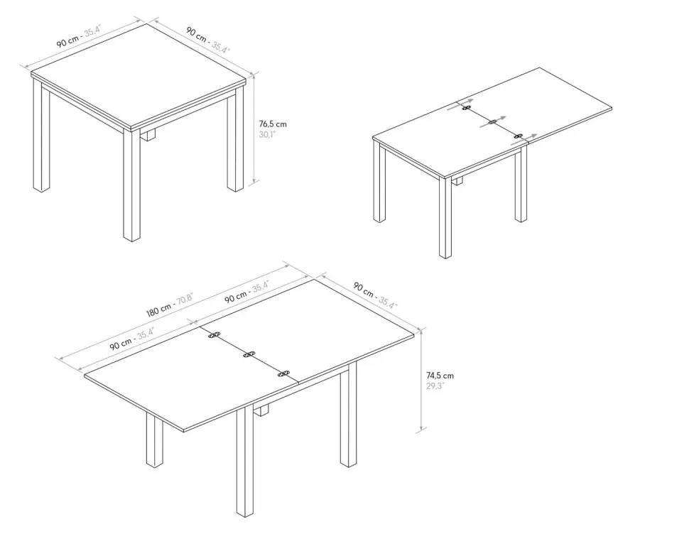 Tavolo allungabile in nobilitato finitura Bianco e Rovere Rustico disponibile in 3 misure