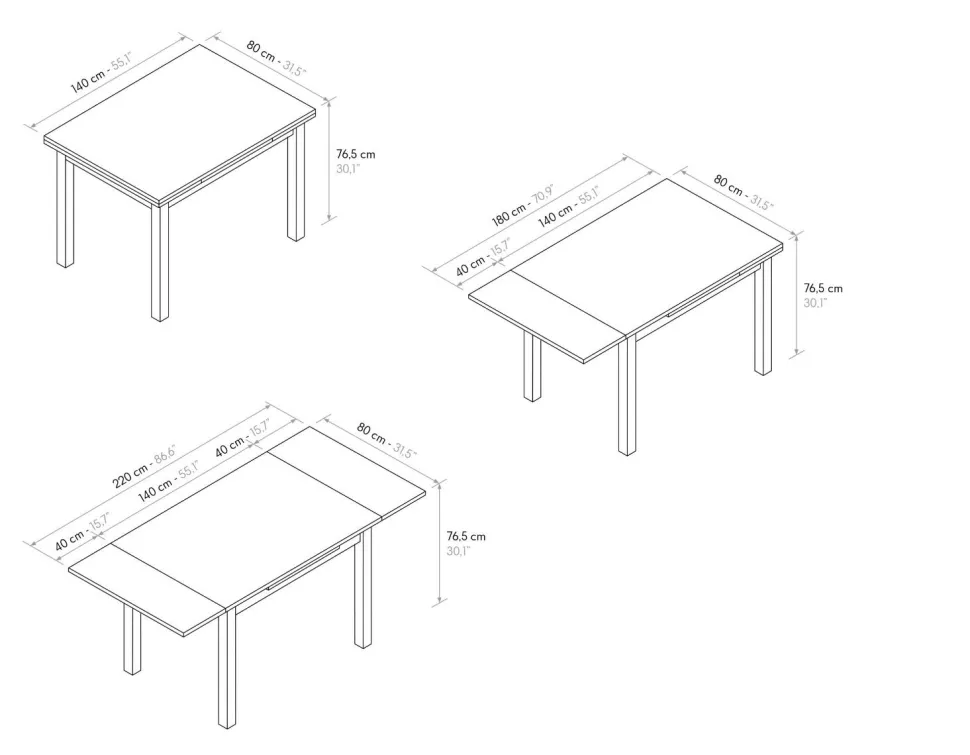 Tavolo allungabile in nobilitato finitura Bianco e Rovere Rustico disponibile in 3 misure