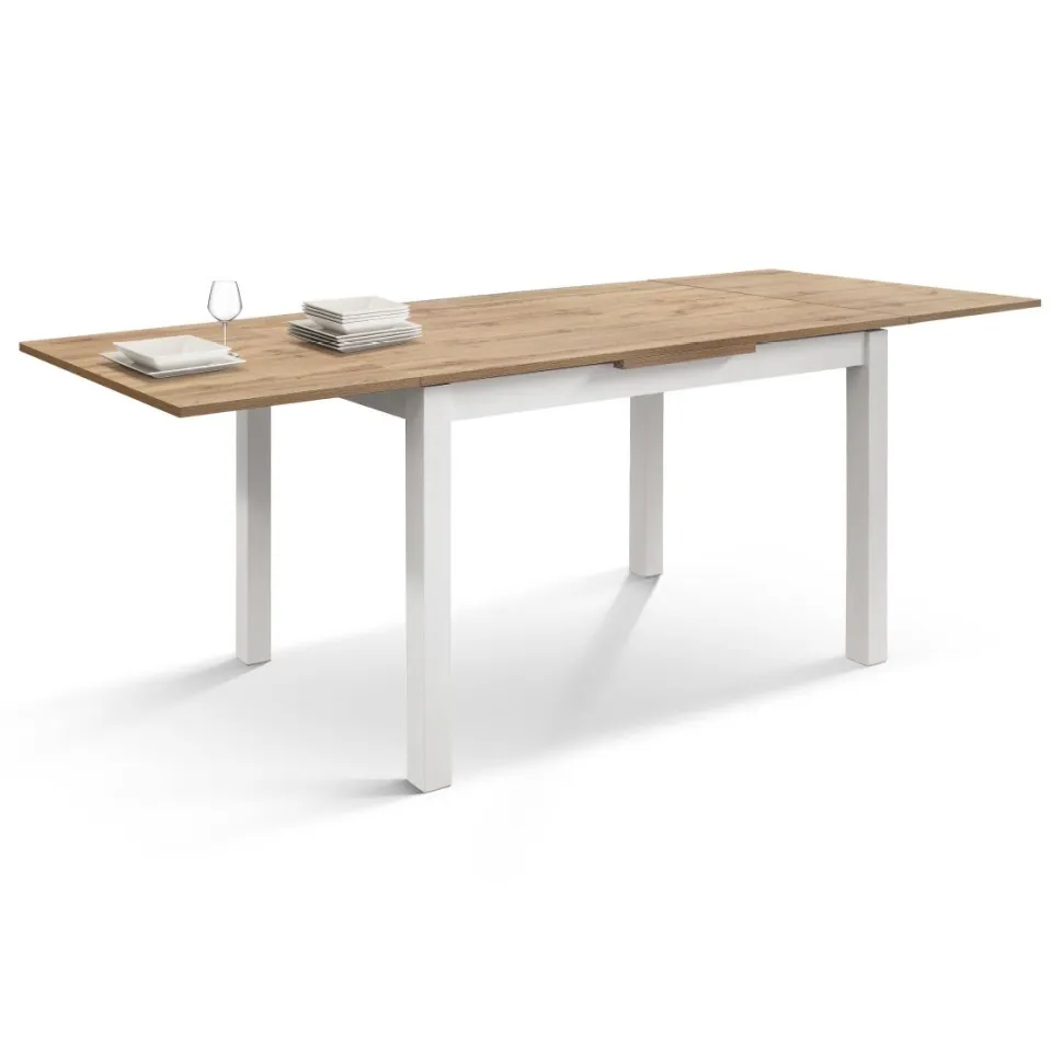 Tavolo allungabile in nobilitato finitura Bianco e Rovere Rustico disponibile in 3 misure