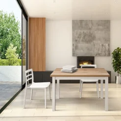 Tavolo allungabile in nobilitato finitura Bianco e Rovere Rustico disponibile in 3 misure
