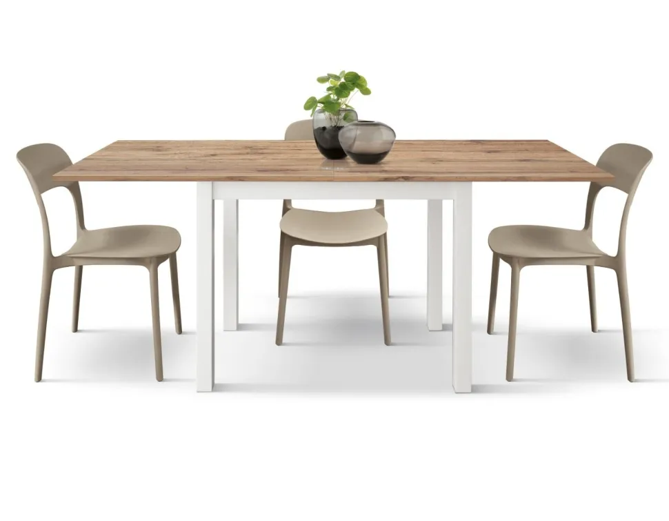 Tavolo allungabile in nobilitato finitura Bianco e Rovere Rustico disponibile in 3 misure