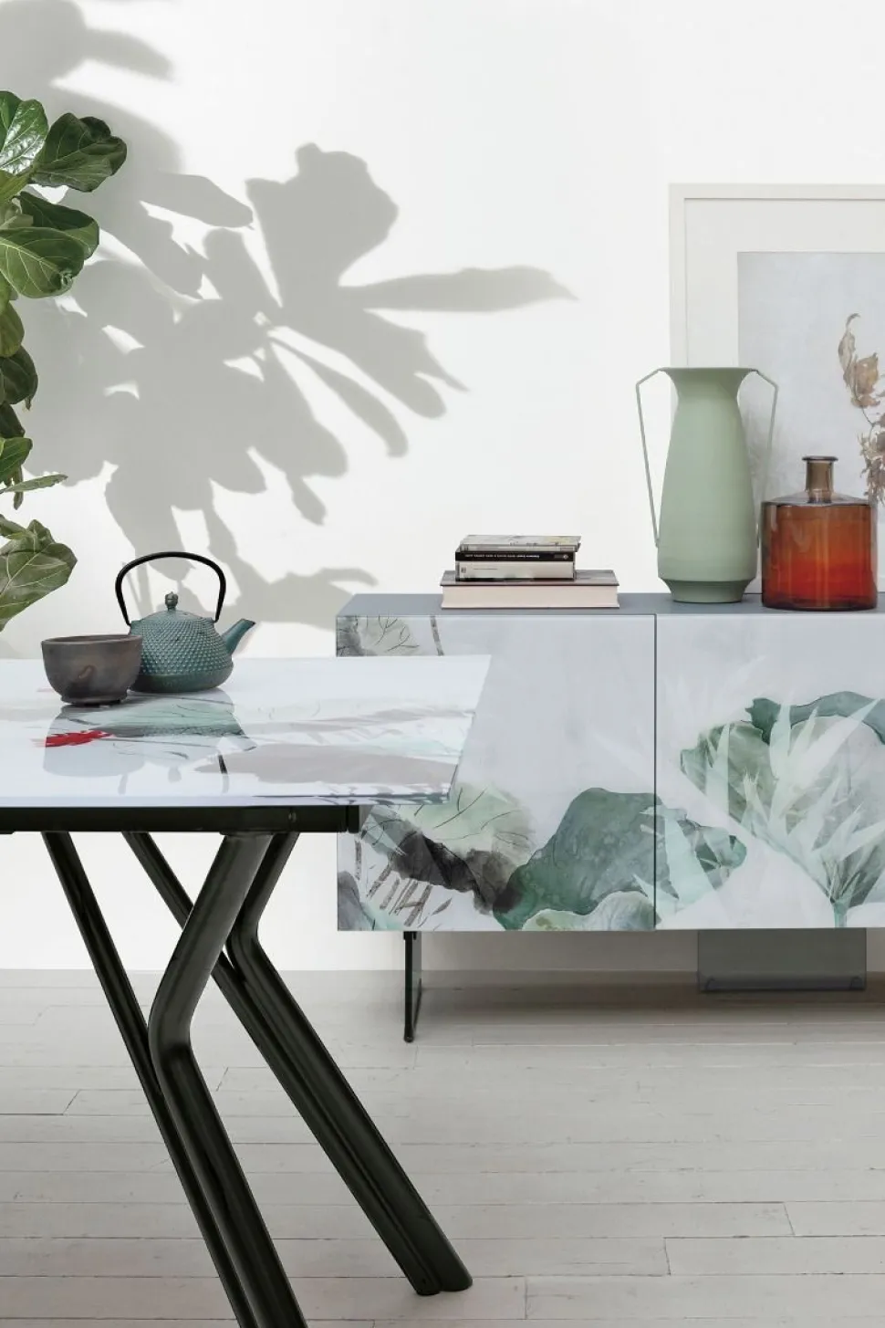 Tavolo allungabile Katana in vetro temperato con stampa digitale disponibile in vari colori L 130