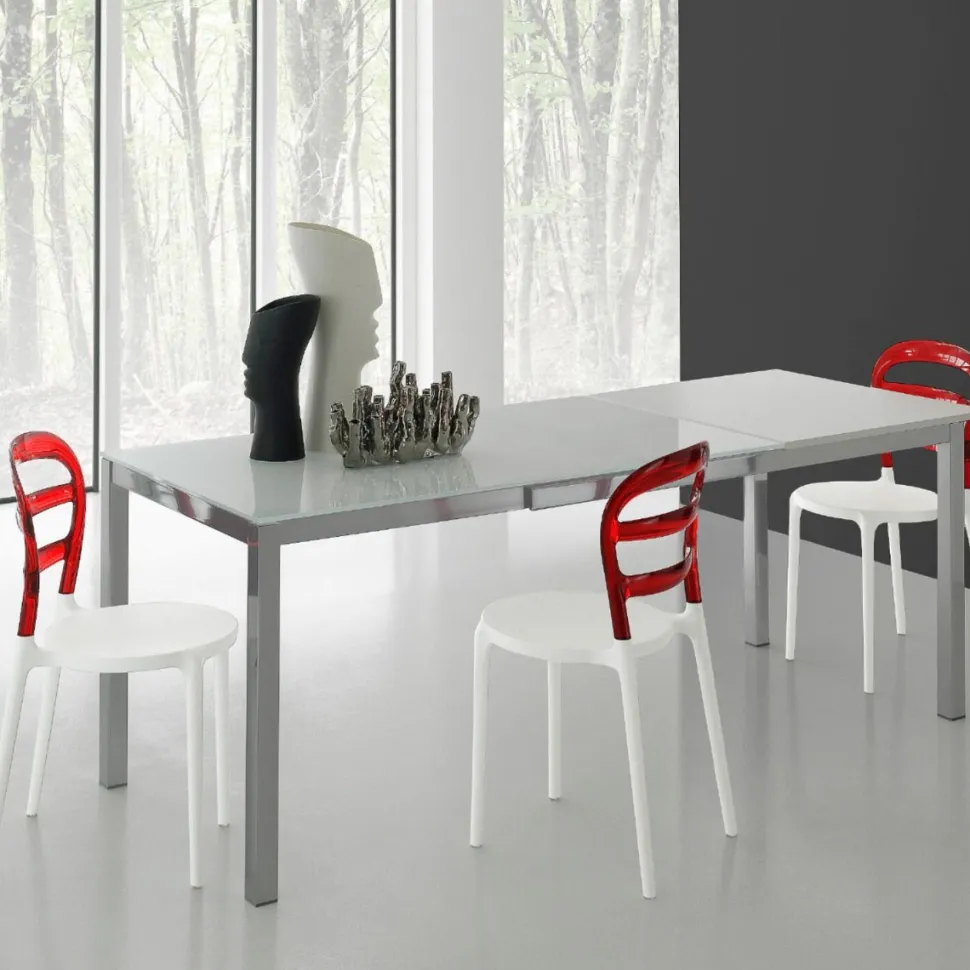 Tavolo allungabile Lotus 110x70 cm con piano in vetro