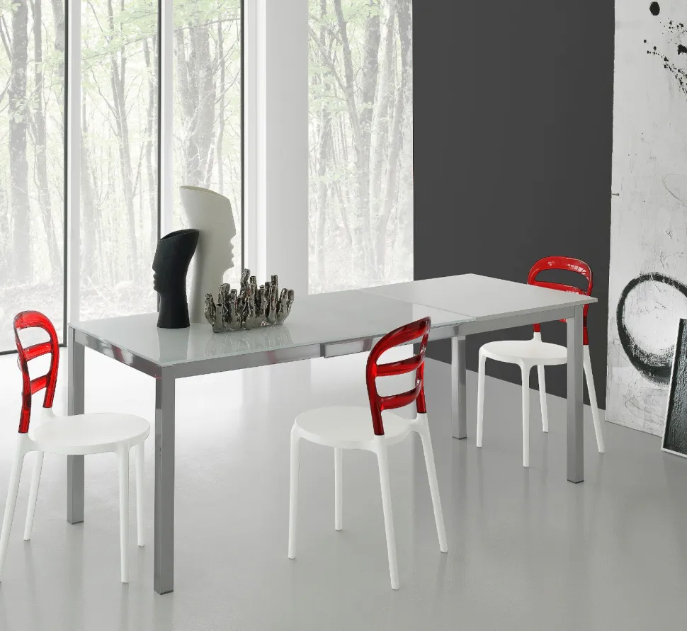Tavolo allungabile Lotus 110x70 cm con piano in vetro