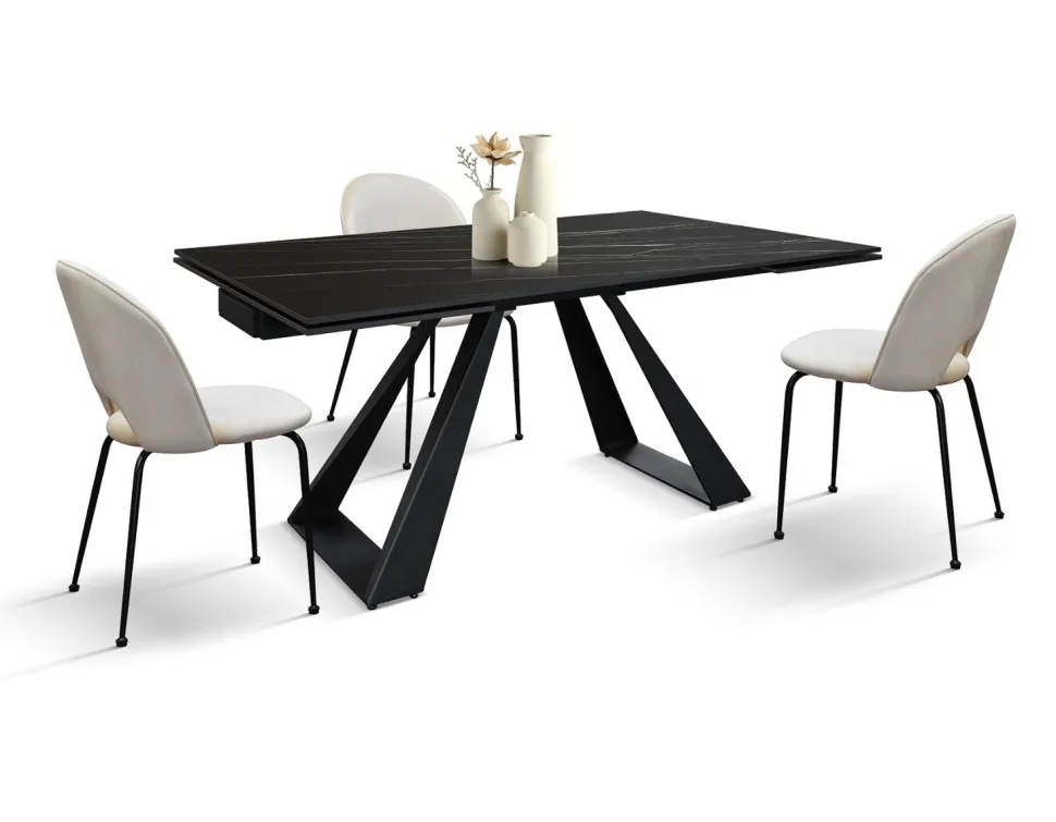 Tavolo Allungabile Moderno Rio con Struttura in Metallo e Piano in Ceramica