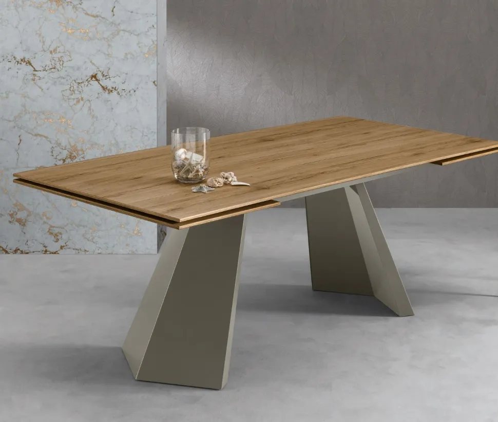 Tavolo allungabile Pechino finitura Tavolato Quercia 160x90 cm con Bordo Svasato 45°