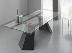 Tavolo allungabile Pechino 160x90 cm Piano in vetro temperato trasparente extrachiaro