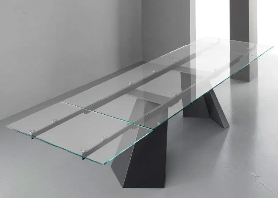 Tavolo allungabile Pechino 160x90 cm Piano in vetro temperato trasparente extrachiaro