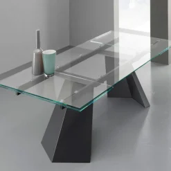 Tavolo allungabile Pechino 160x90 cm Piano in vetro temperato trasparente extrachiaro