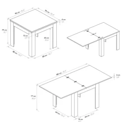 Tavolo allungabile raddoppiabile a libro Buck 90x90 disponibile in 4 colori
