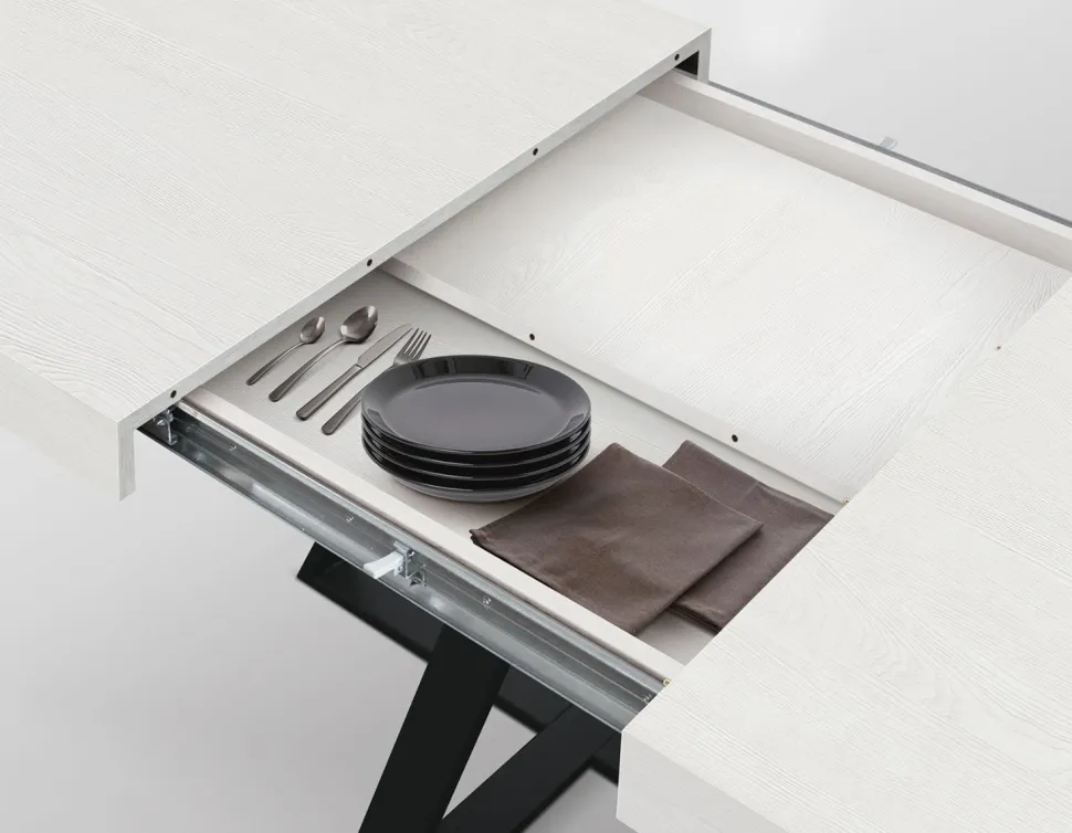 Tavolo allungabile rettangolare con piano in nobilitato disponibile in 3 colori Paxon